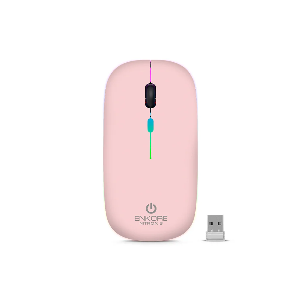 Mouse Inalámbrico Recargable Enkore Nitrox 3 ENK M205-3P con Conexión Bluetooth/Inalámbrico Color Rosado