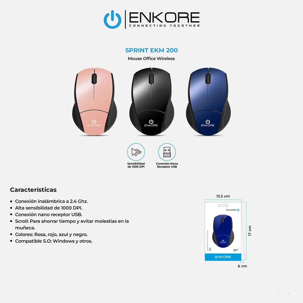 Mouse Inalámbrico Enkore Sprint EKM200-2M con Conexión Inalámbrico