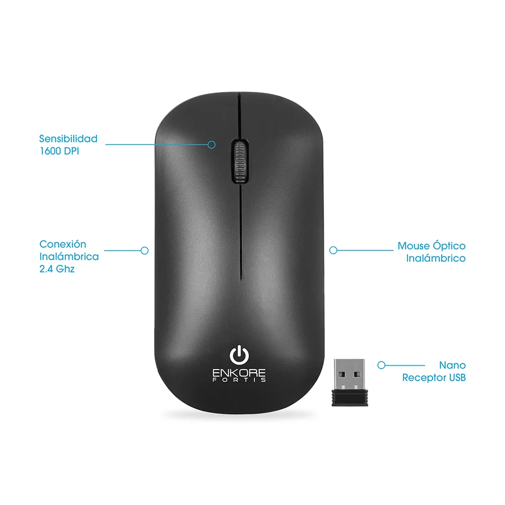 Mouse Inalámbrico Enkore Fortis EKM155 con Conexión Inalámbrico