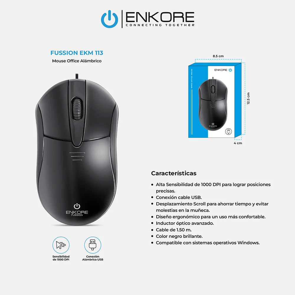 Mouse Óptico USB Enkore Fussion UV EKM113 con Conexión USB