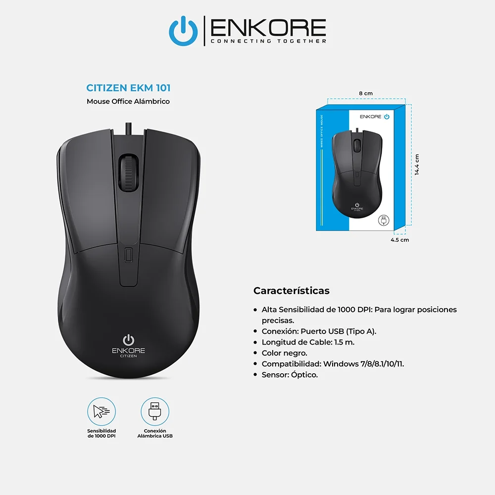 Mouse Óptico USB Enkore Citizen EKM101 con Conexión USB