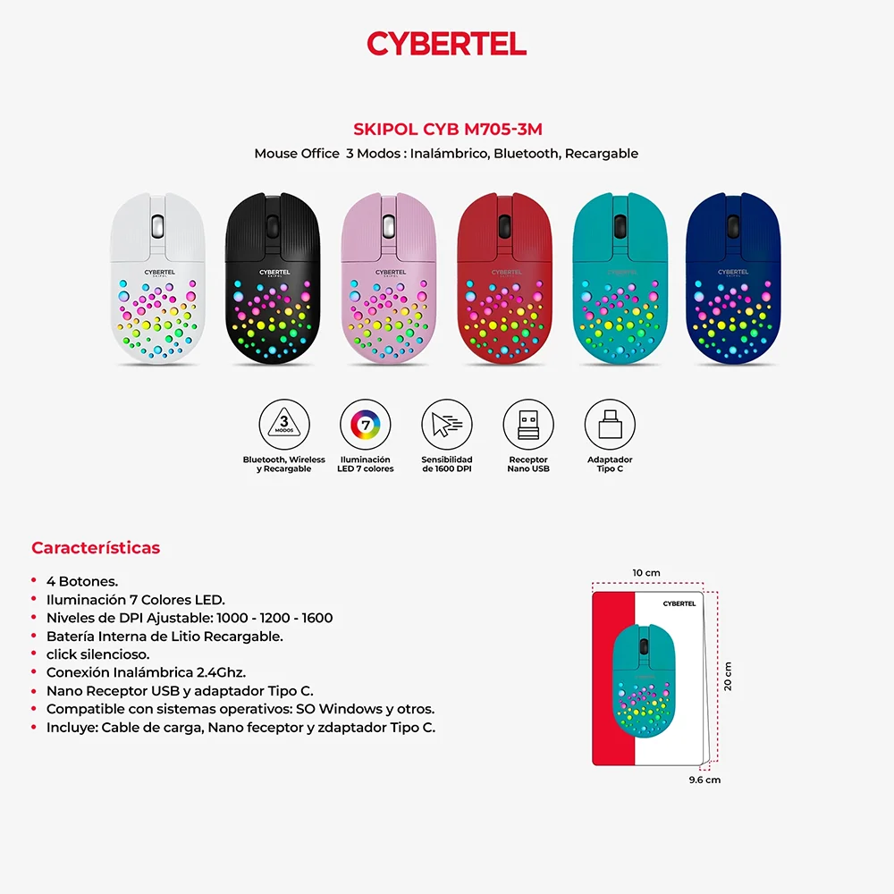 Mouse Inalámbrico Bluetooth Cybertel Skipol M705: Recargable