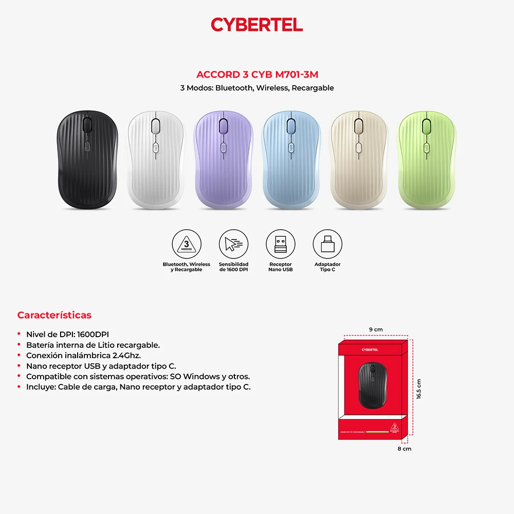 Mouse Inalámbrico Bluetooth Cybertel Accord M701: Recargable