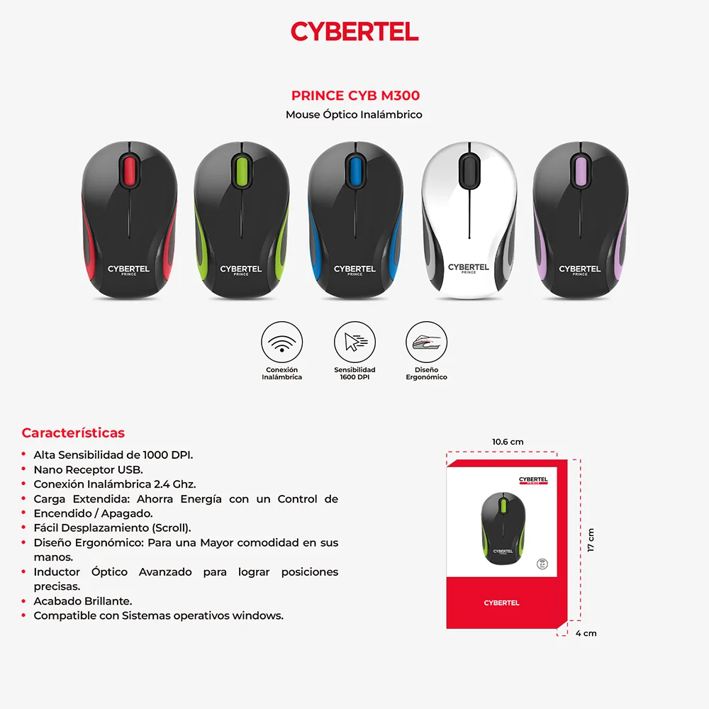 Mouse Inalámbrico Bluetooth Cybertel Prince M300-2M