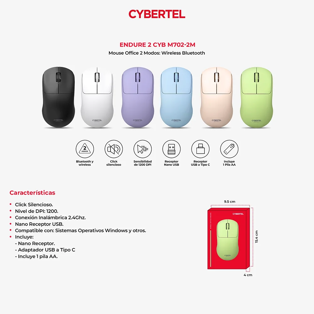 Mouse Inalámbrico Bluetooth Cybertel Endure M702N Blanco