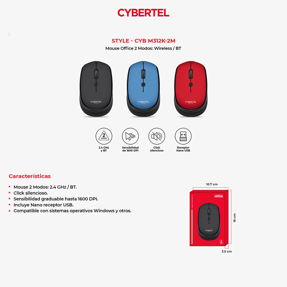 Mouse Inalámbrico Bluetooth Cybertel Style M312-2M