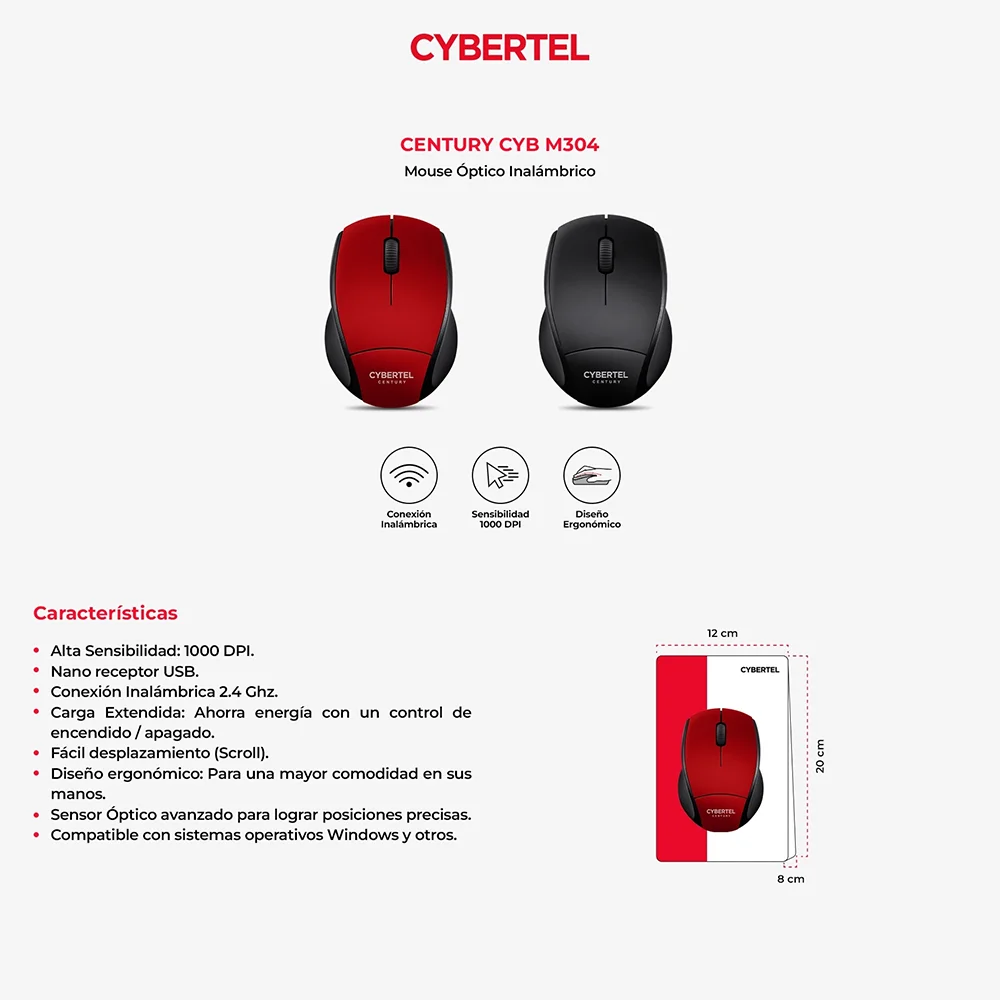 Mouse Inalámbrico Bluetooth Cybertel Century M304-2M