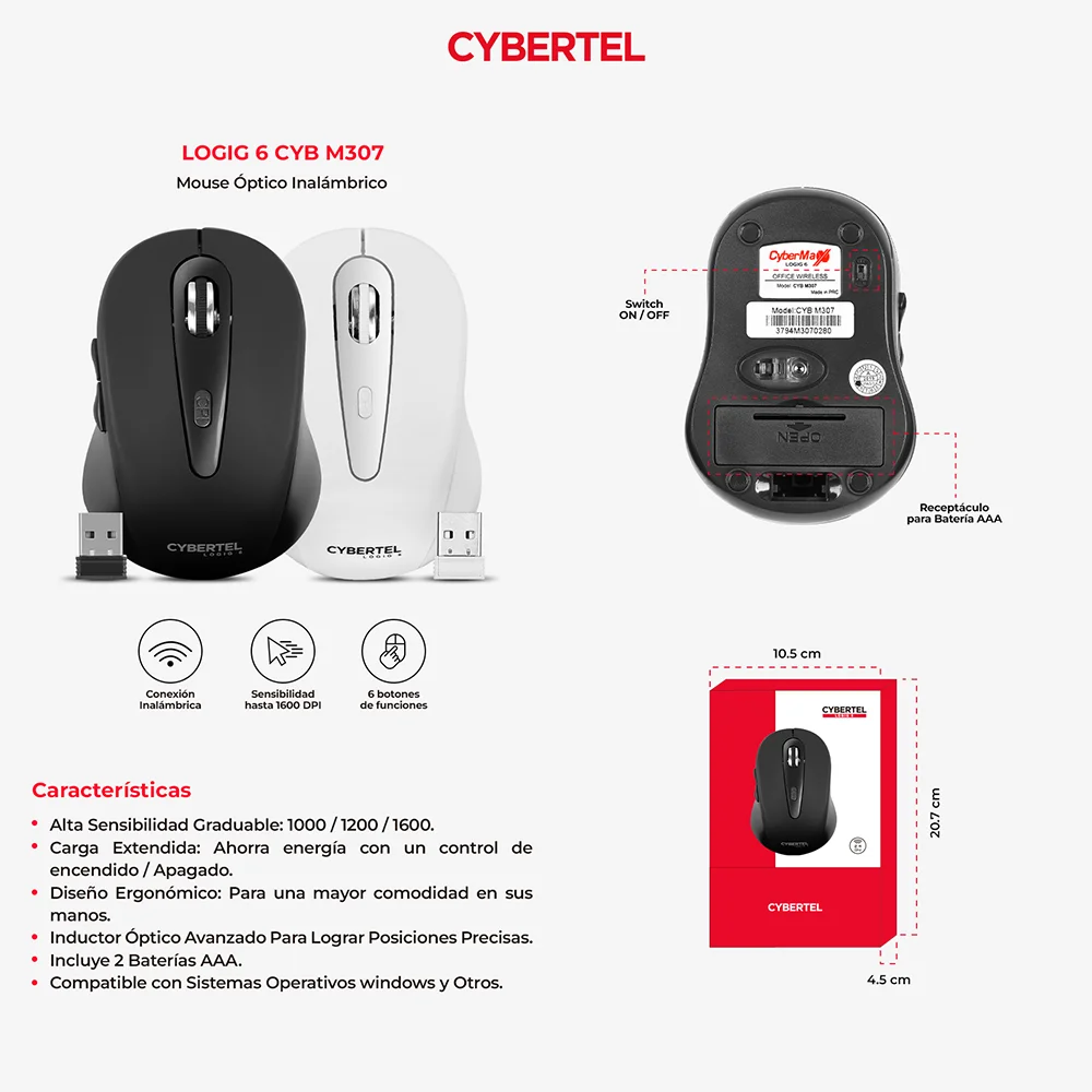Mouse Inalámbrico Cybertel Logig M307 Negro