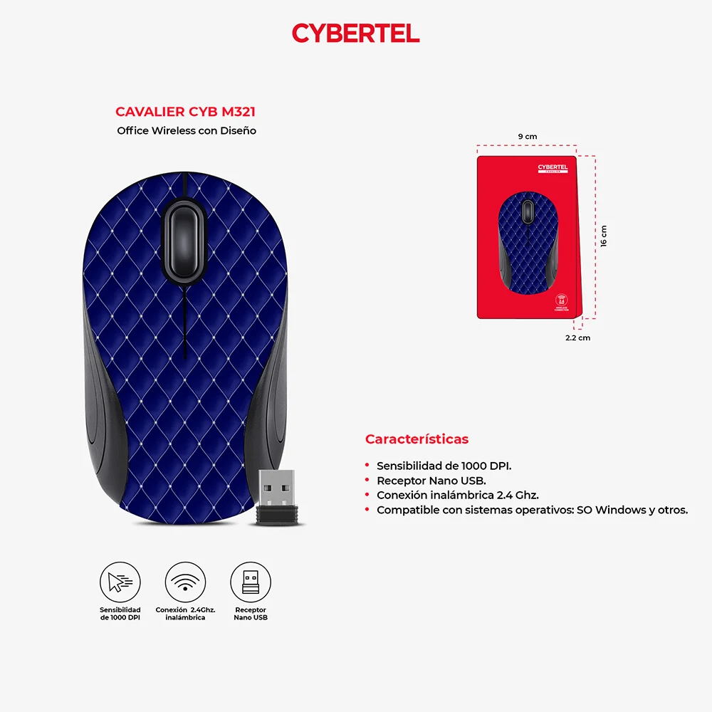 Mouse Inalámbrico Cybertel Cavalier M321 con Diseño