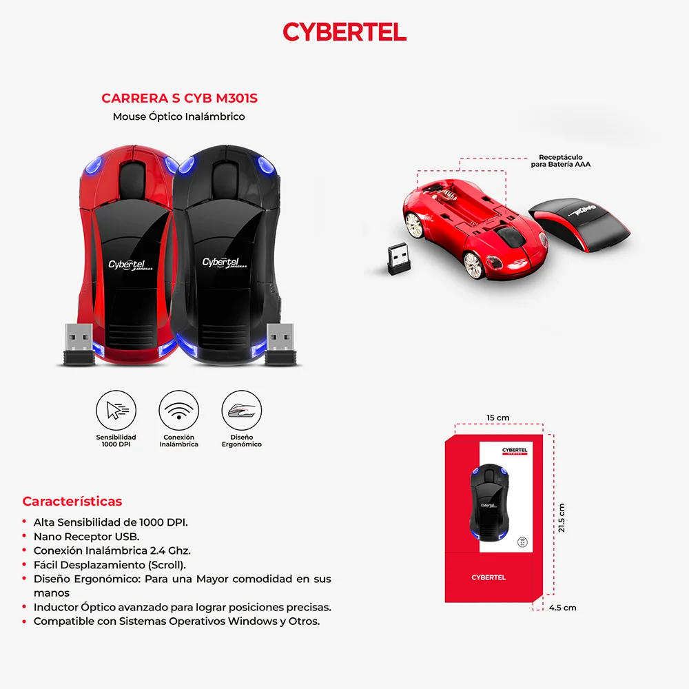 Mouse Inalámbrico Cybertel Carrera-S M301S