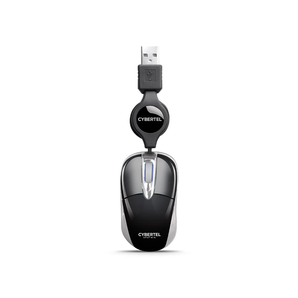 Mouse Óptico USB Cybertel Sputnik M204S Negro: Cable Retráctil