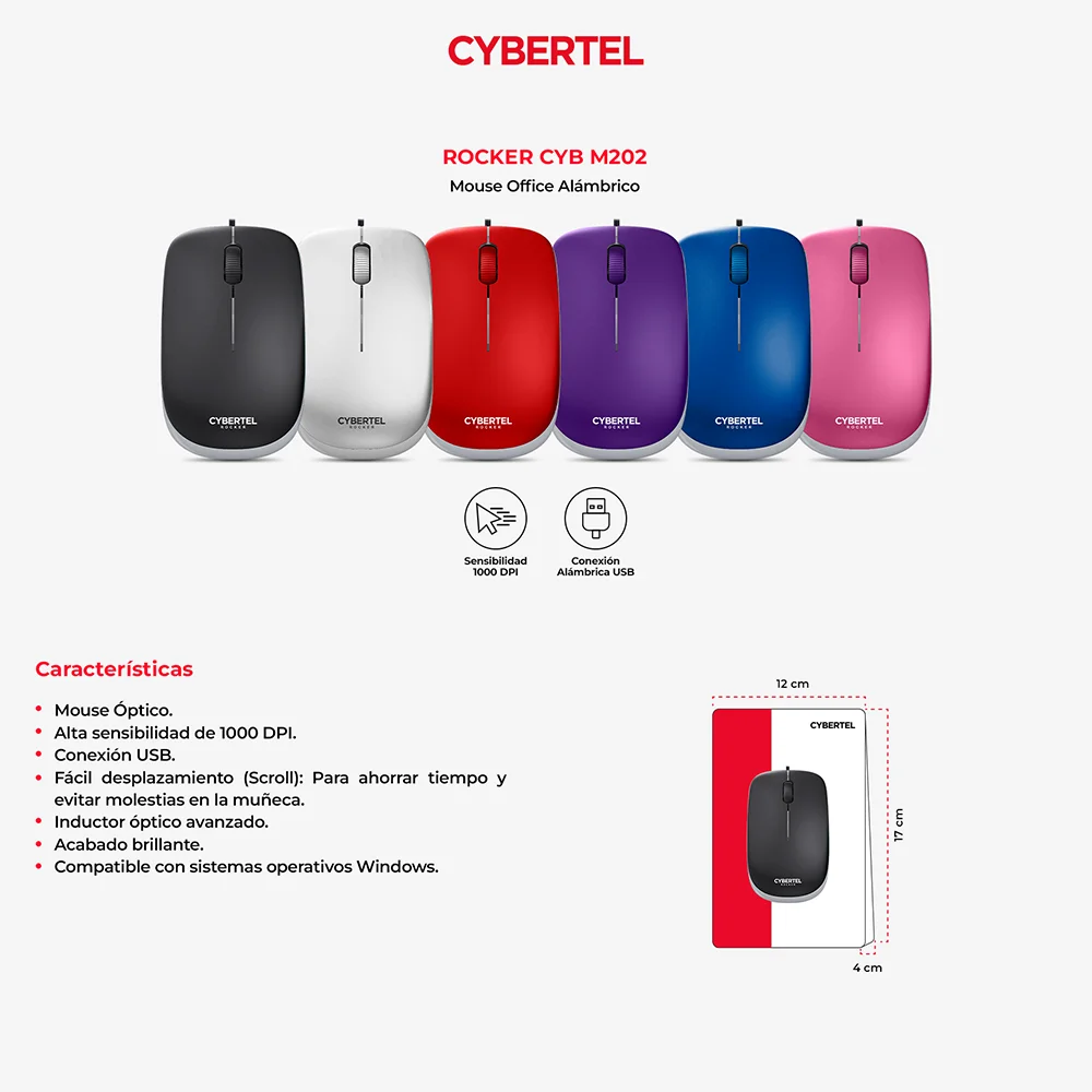 Mouse Óptico USB Cybertel Rocker M202 Negro