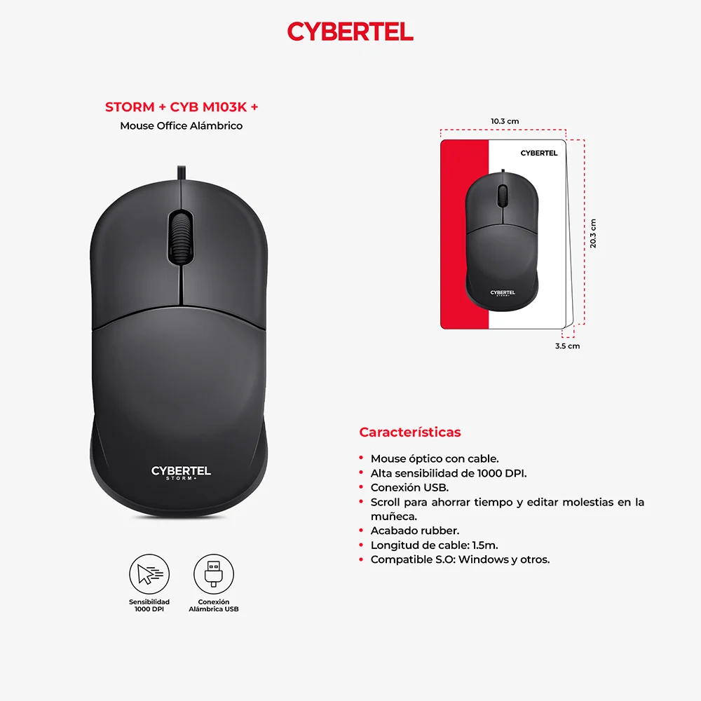 Mouse Óptico USB Cybertel Storm M103K Negro