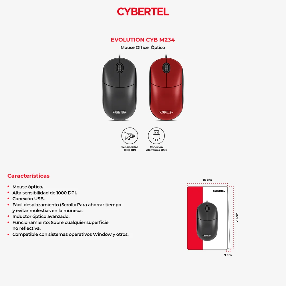 Mouse Óptico USB Cybertel Evolution M234