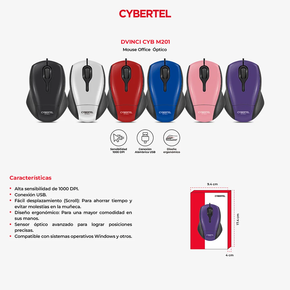 Mouse Óptico USB Cybertel Dvinci M201 Negro