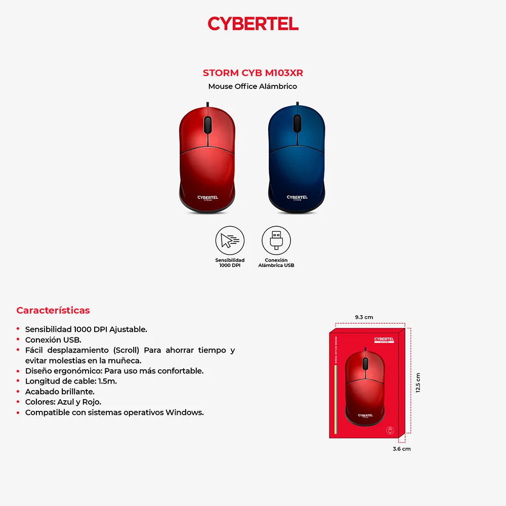 Mouse Óptico USB Cybertel Storm X M103 Rojo/Azul