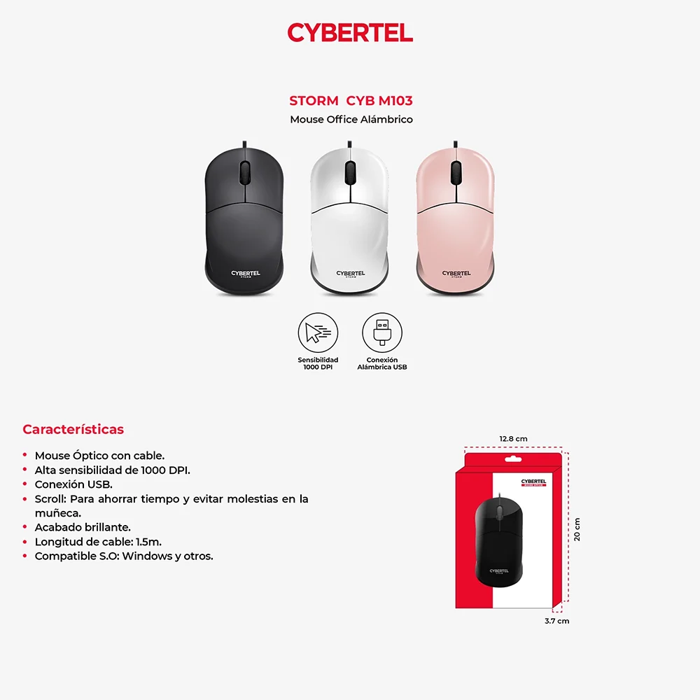Mouse Óptico USB Cybertel Storm M103K Negro