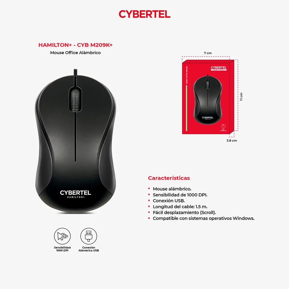 Mouse Óptico USB Cybertel Hamilton M209K Negro