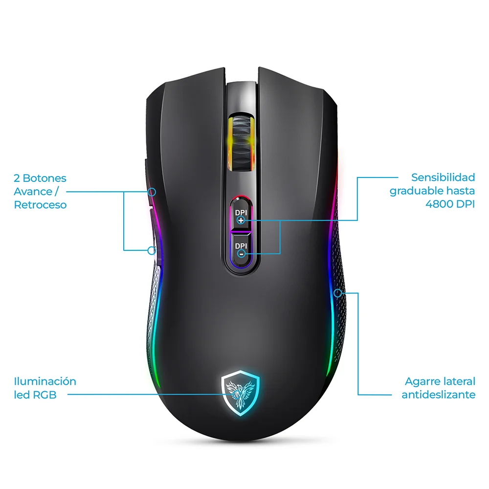 Mouse Gamer Micronics Kripton 3 BT WiFi Recargable MIC GM801-3m (Bluetooth/Inalámbrico) Color Negro