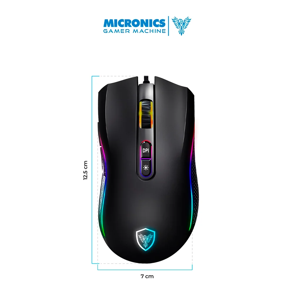 Mouse Gamer Micronics Kripton USB RGB 12800 7B MIC GM800 (USB)