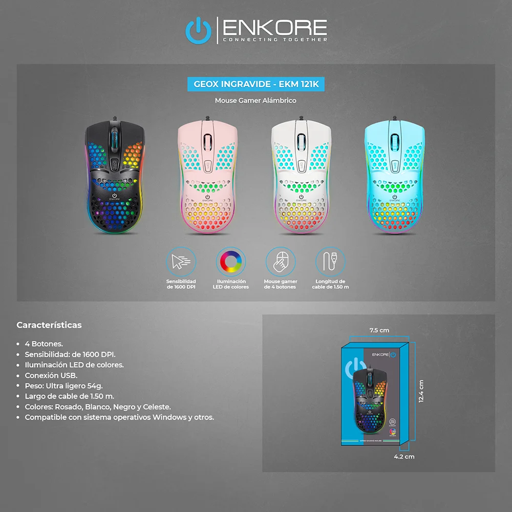 Mouse Gamer Enkore Geox Ingravide USB (Negro, Rosado) EKM121K (USB) Color Negro