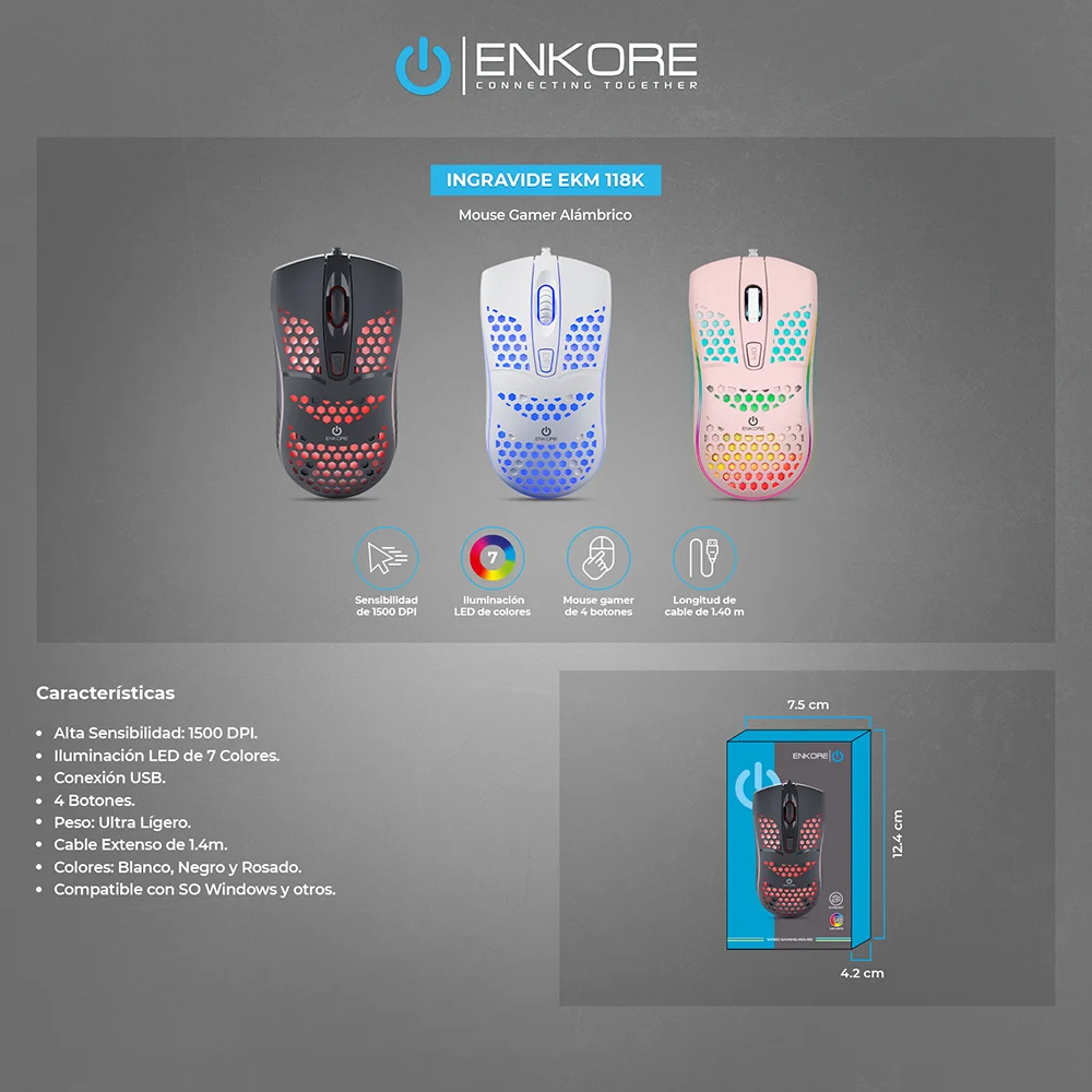 Mouse Gamer Enkore Ingravide USB 7LEDs 4B EKM118K (USB)