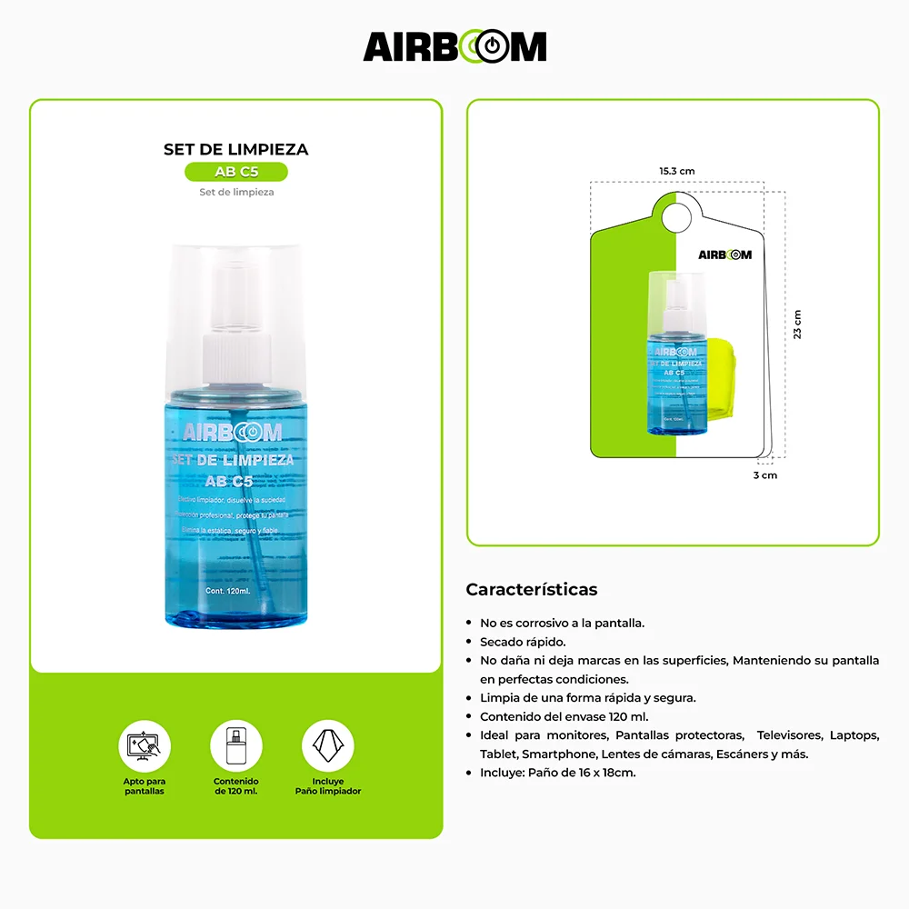 Kit de Limpieza PC Airboom AB C5 - de 120ml Multiuso PC Laptop