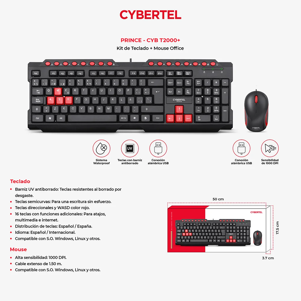Kit Teclado y Mouse Inalámbrico Cybertel Prince T2000+
