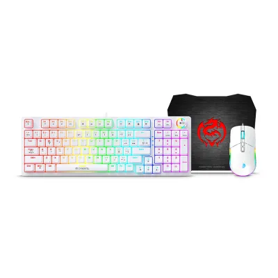 Kit Gamer Cybertel Striker GT1802W Blanco: Teclado Mecánico, Mouse y Pad