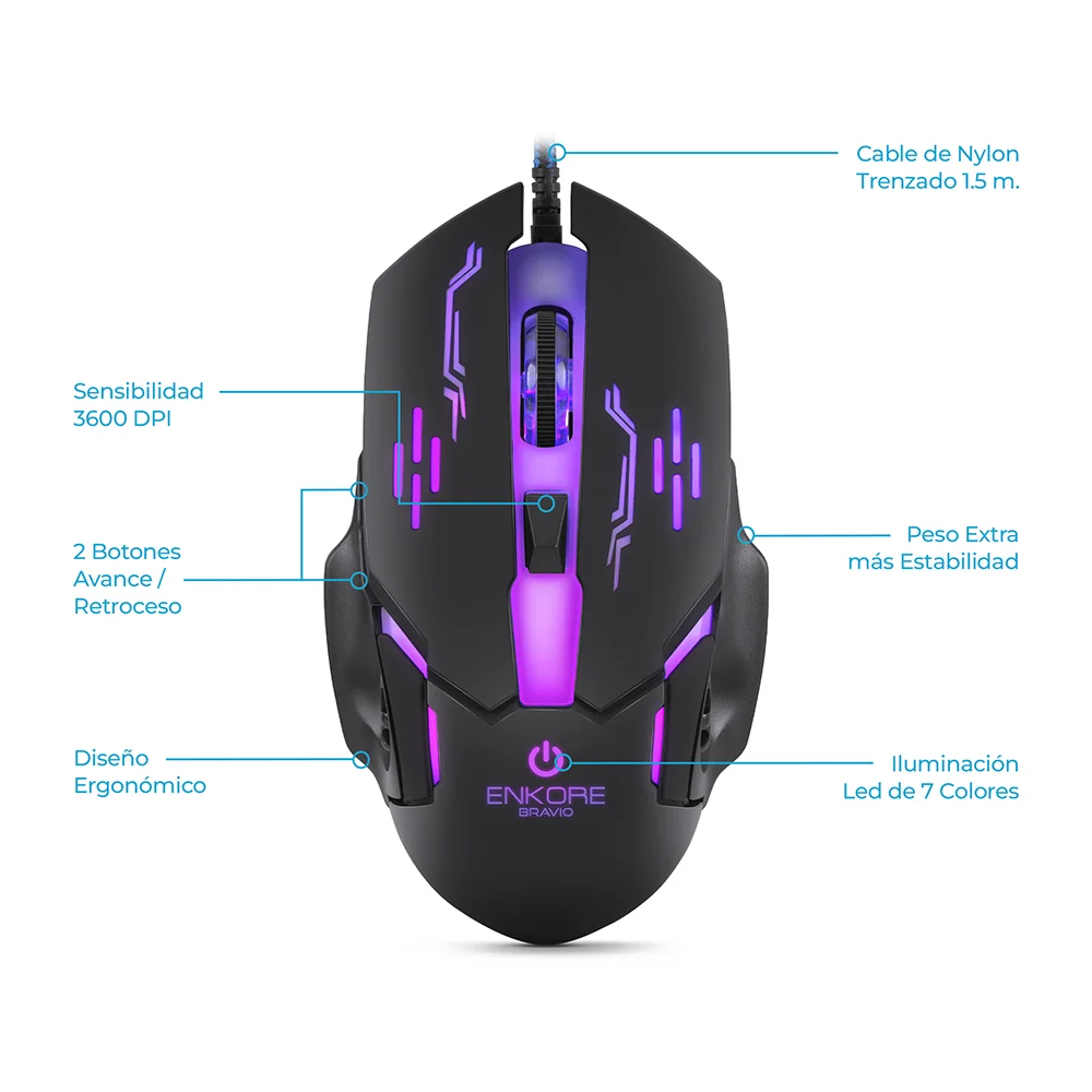 Kit Gamer Enkore Bravio ENT G1000NB (Audífonos + Mouse + Pad Mouse)