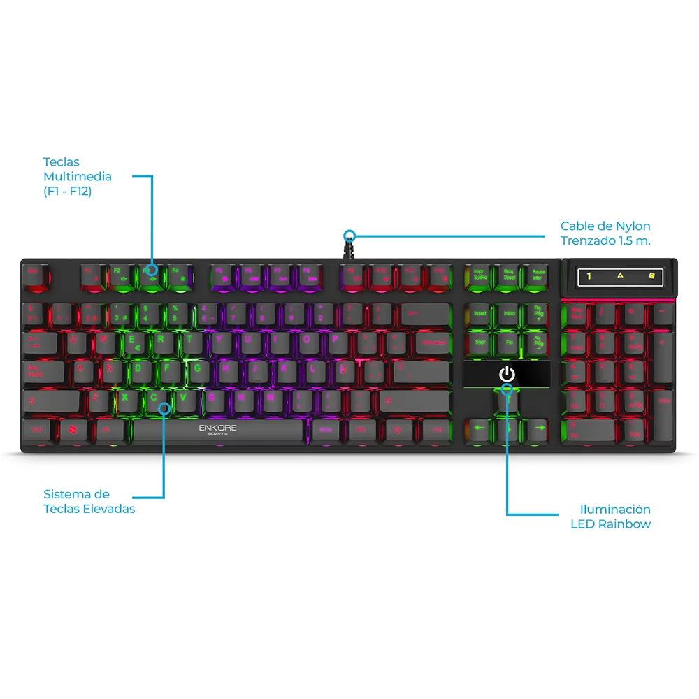 Kit Gamer Enkore Bravio5 ENT G1000-5 (Teclado + Mouse + Audífonos + Parlante + Pad Mouse)