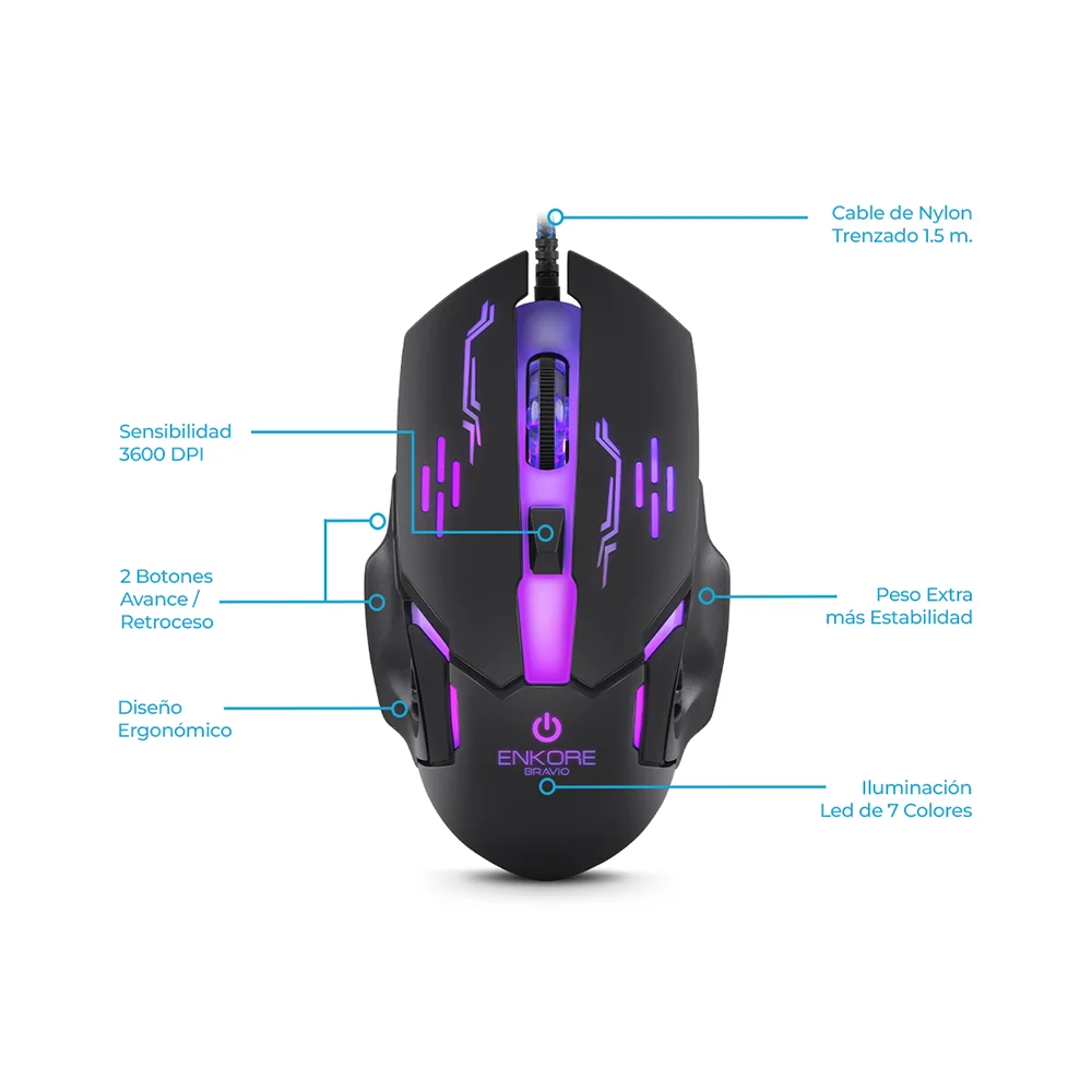 Kit Gamer Enkore Bravio5 ENT G1000-5 (Teclado + Mouse + Audífonos + Parlante + Pad Mouse)