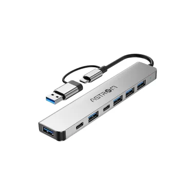 Hub USB Multi-puerto Astrom AST MH2371 - 7 en 1 2Ports Type-C / 1Port 3.0 / 4Ports 2.0