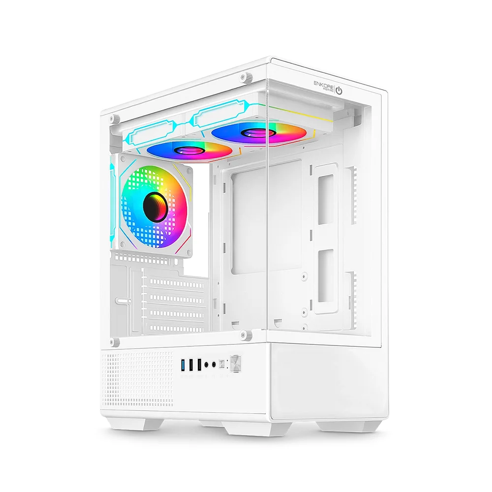 Case Gamer Enkore Inspire ENK C3002W con 3 Ventiladores RGB Color Blanco