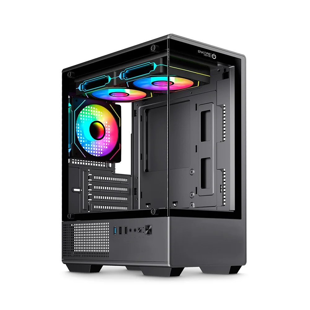 Case Gamer Enkore Inspire ENK C3002 con 3 Ventiladores RGB Color Negro
