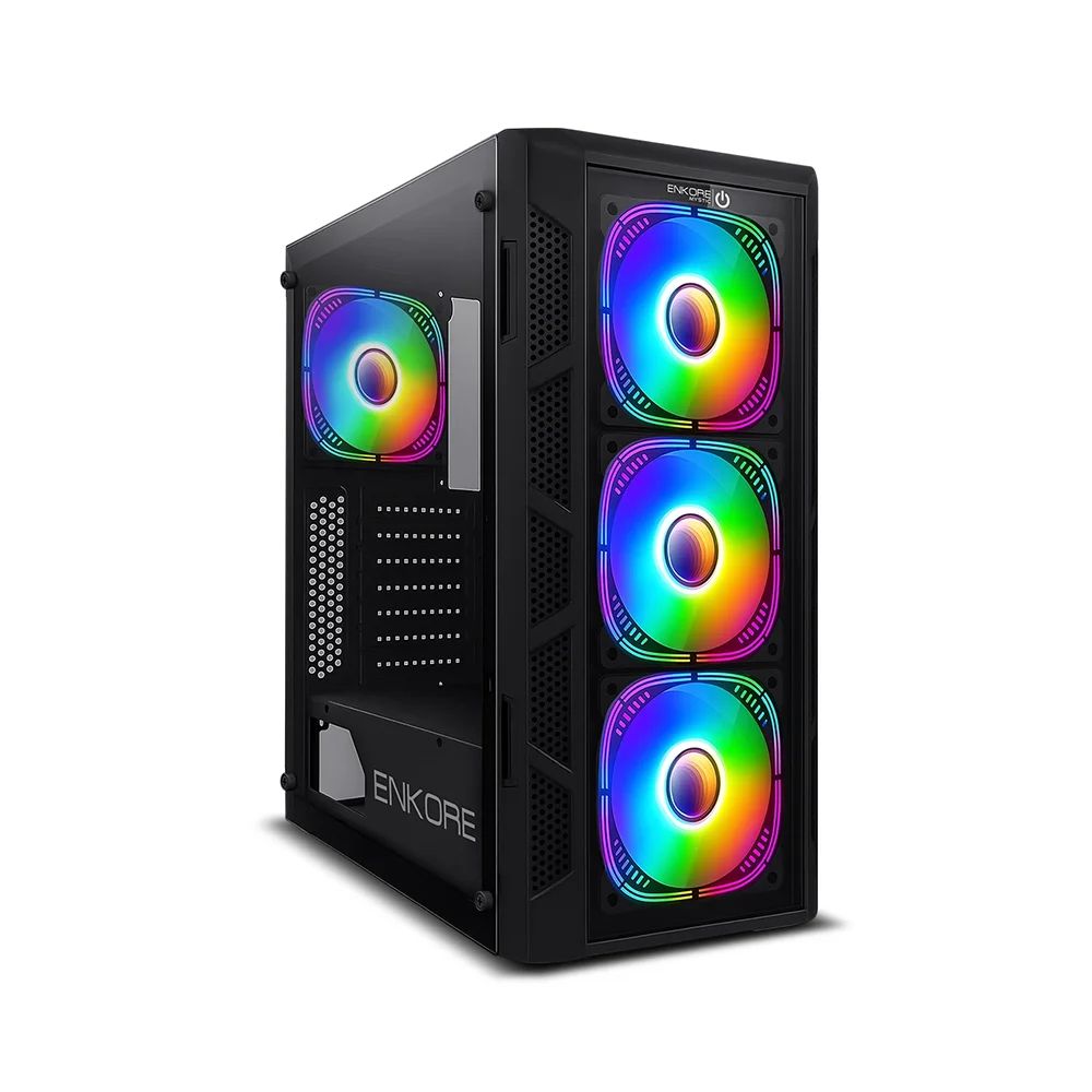 Case Gamer Enkore Mystic Mirror Rainbow ENC 5001 con 4 Ventiladores Color Negro