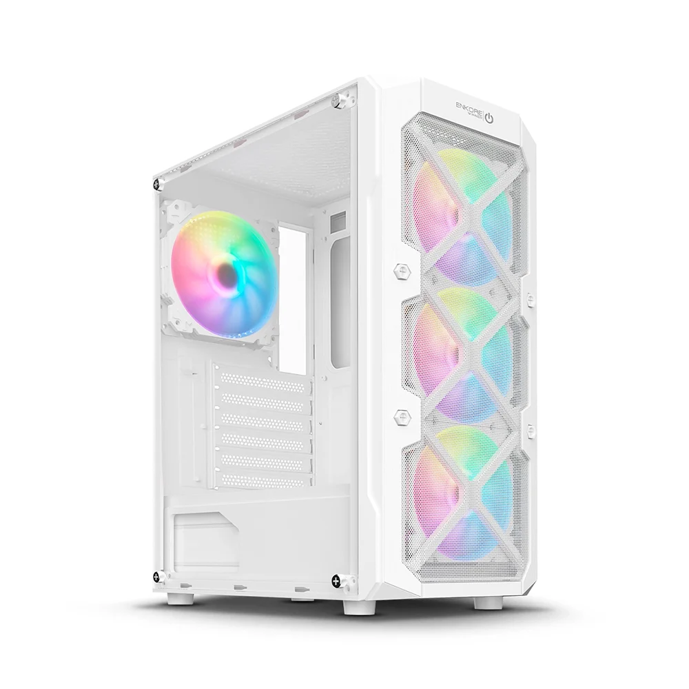 Case Gamer Enkore Winner 1 Rainbow ENK 5002-1W con 4 Ventiladores Color Blanco