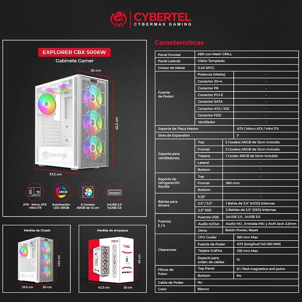 Case Gamer Cybertel Explorer CBX5006 - 6 Fans ARGB
