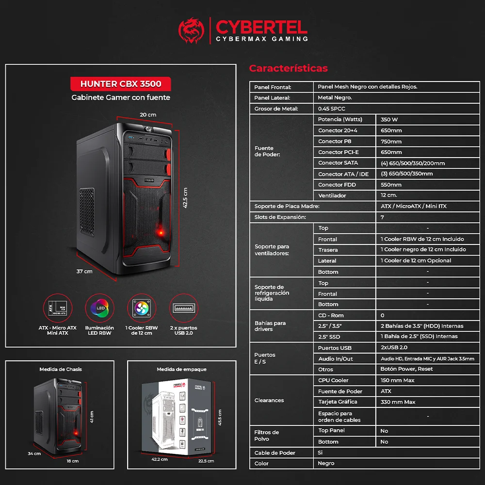 Case Gamer Cybertel Hunter CBX 3500 - PSU 350W 2Fan Rainbow