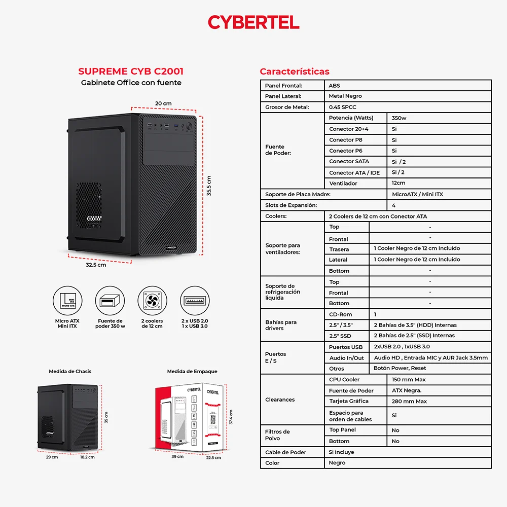 Case Gamer Cybertel Supreme CYB C2001 - PSU 350W 2Fan 12cm Rainbow