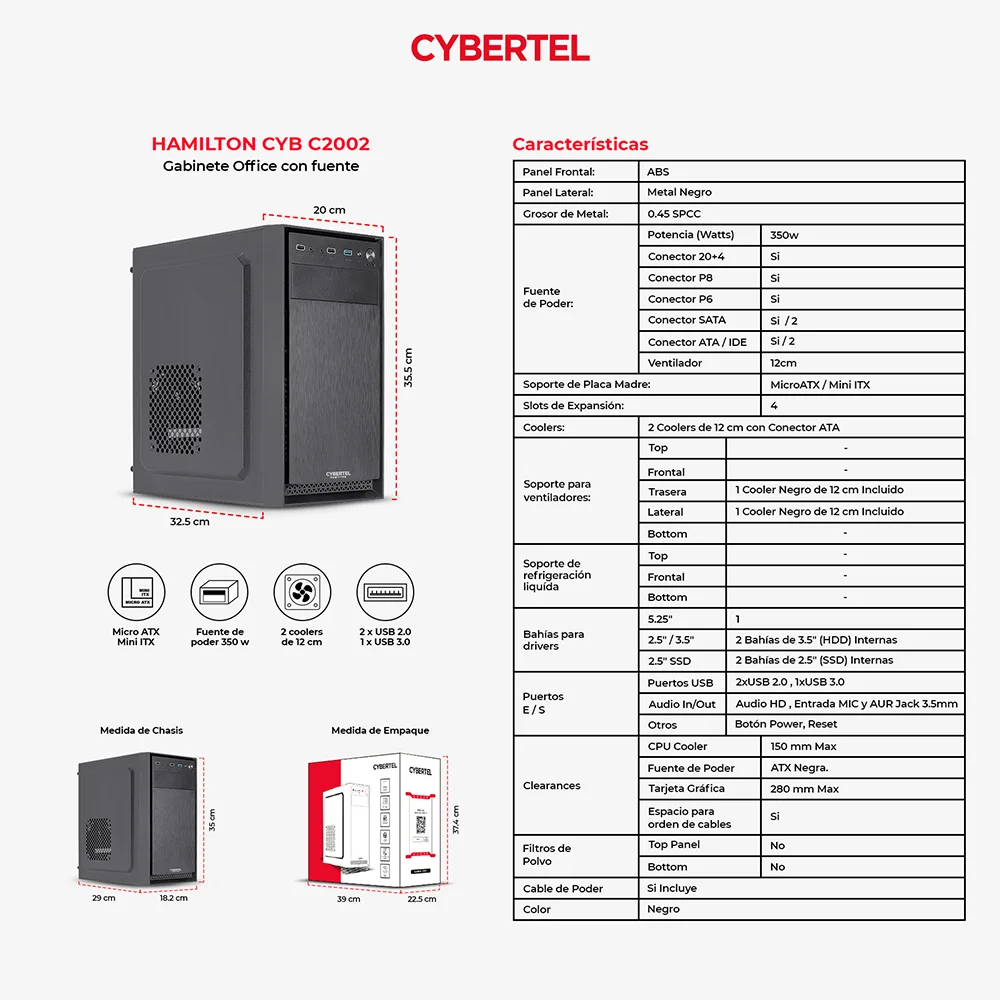 Case Gamer Cybertel Hamilton CYB C2002 - PSU 350W 2Fan 12cm Rainbow