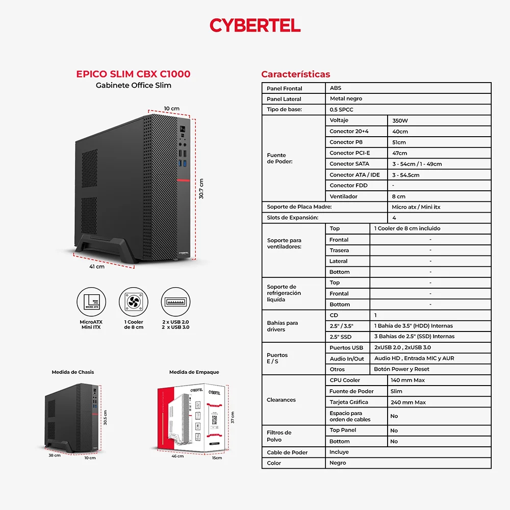 Case Gamer Cybertel CBX C1000 - Slim Epico con Fuente 350W