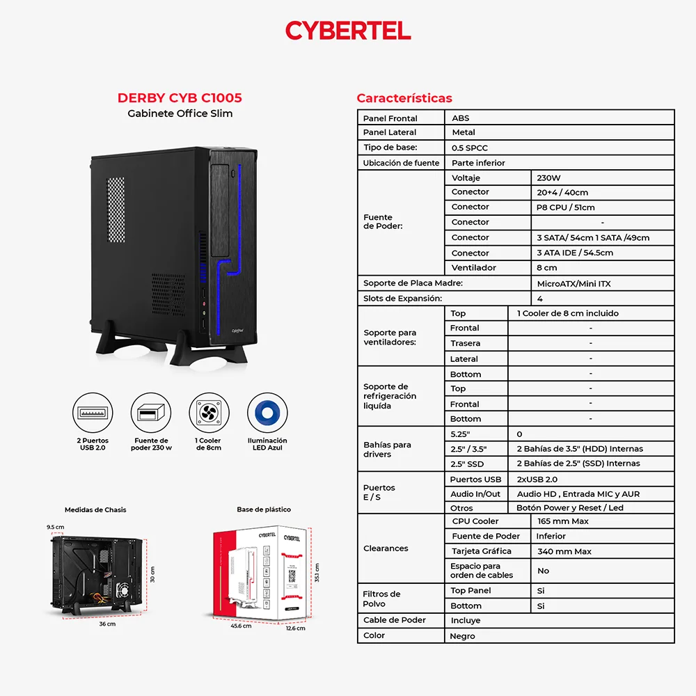 Case Gamer Cybertel CYB C1005 - Slim Derby con Fuente 230W 2 Fans