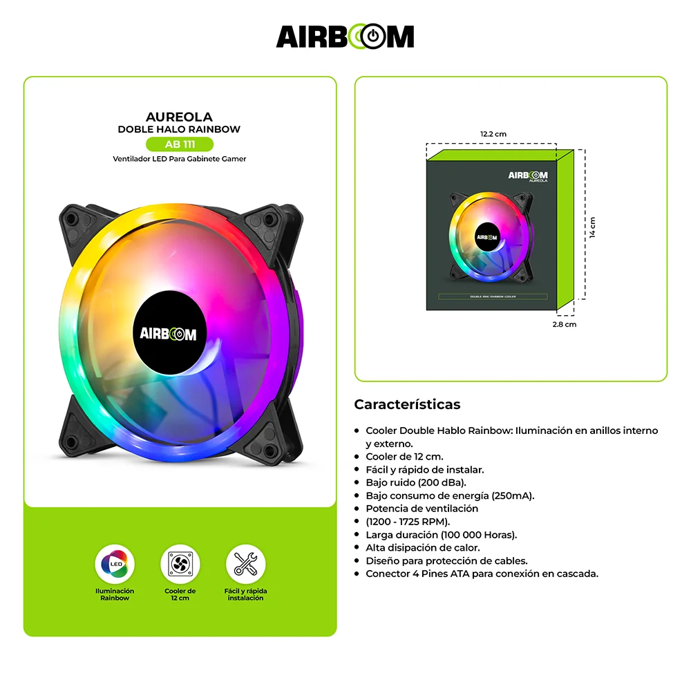 Cooler para Case Airboom Aureola Double AB111 - Halo Rainbow 12cm