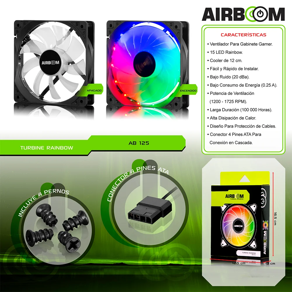 Cooler para Case Airboom Turbine Rainbow AB125 - 12cm Alto Flujo