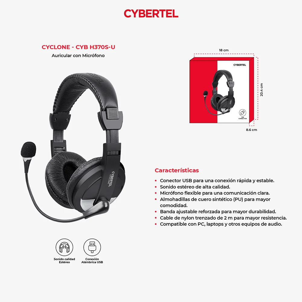 Auricular Gamer Cybertel Cyclone CYB H370S-U - USB con Micrófono Slv/Blk
