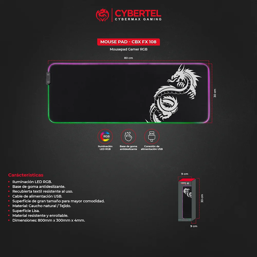 Pad Mouse Gamer Cybermax CBX FX108 - RGB Superficie Speed