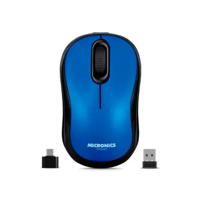Mouse Inalámbrico Bluetooth Micronics Trazzo3 M700 Azul: Recargable USB-C