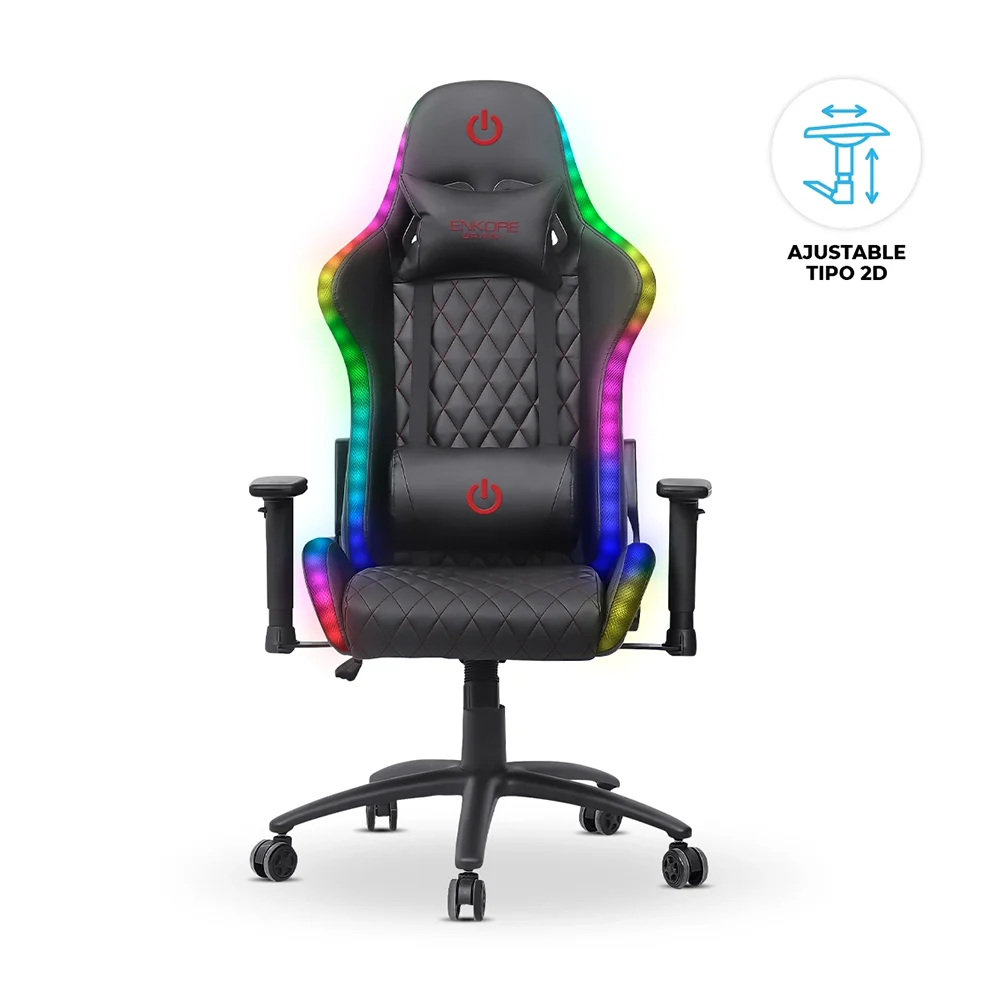 Silla Gamer Ergonómica Enkore Brain+ Red Silla Gamer 2D + RGB ENC GC1004V+RGB Color Rojo