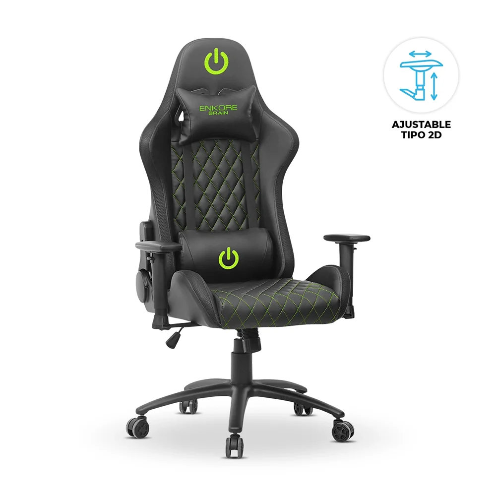Silla Gamer Ergonómica Enkore Brain Green Silla Gamer 2D (Terciopelo) ENC GC1004V